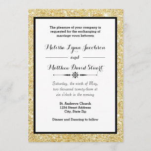 GoldGlitzer u. schwarzer Rahmen - Einladung