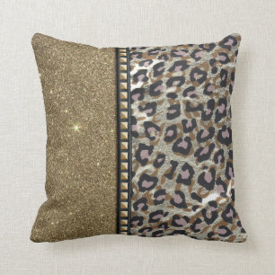 GoldGlitzer und Leopard-Druck mit Goldbolzen Kissen