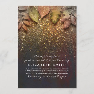 GoldGlitzer-Vintager Herbstlaub-Abschluss Einladung