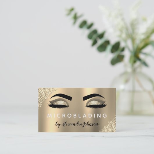Goldglitzer Wimpern Microblading Visitenkarte (Stehend Vorderseite)