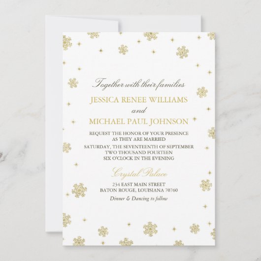 GoldGlitzer-Winter-Märchenland-Hochzeit Einladung (Vorderseite)