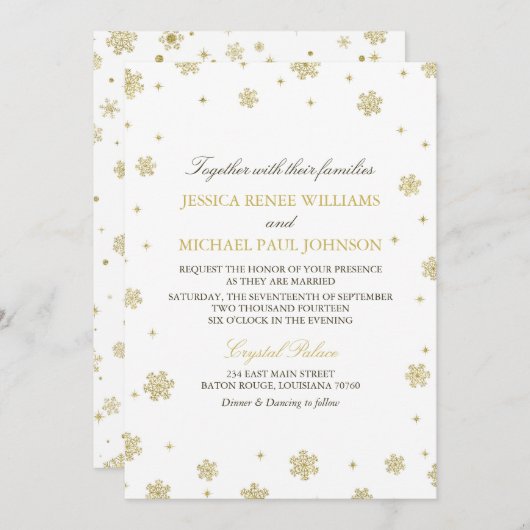 GoldGlitzer-Winter-Märchenland-Hochzeit Einladung (Vorne/Hinten)