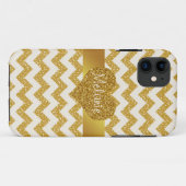 GoldGlitzer-Zickzack Monogramm iPhone mit Herzen Case-Mate iPhone Hülle (Rückseite (Horizontal))