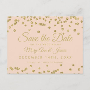 GoldGlitzerConfetti erröten Save the Date Rose Ankündigungspostkarte