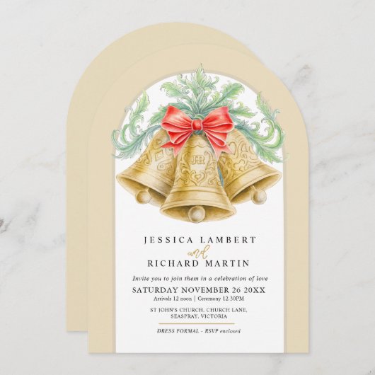 Goldglocken Bogen Aquarellbogen Weihnachten Hochze Einladung (Vorne/Hinten)