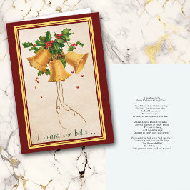 Goldglocken mit Holly Longfellow Gedicht Vintag Karte