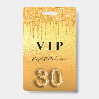 Goldgold-Glitzer-Tropfen zum 30. Geburtstag Ausweis