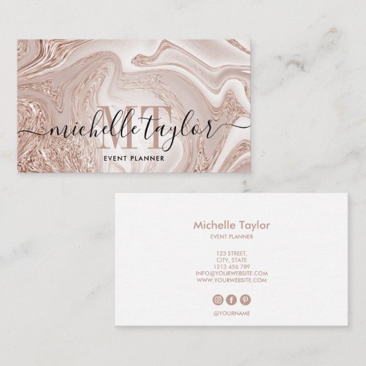 Goldgold-Monogramm aus Minimalistischer Rose Visitenkarte (Vorne/Hinten)