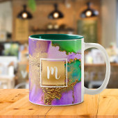 Goldgoldgelb aus lila Aqua-Monogramm Zweifarbige Tasse