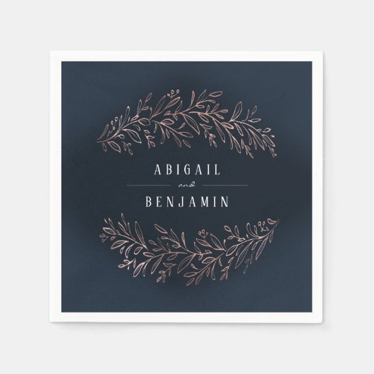 Goldgoldvergoldung der Navy, botanische Hochzeit Serviette (Vorderseite)