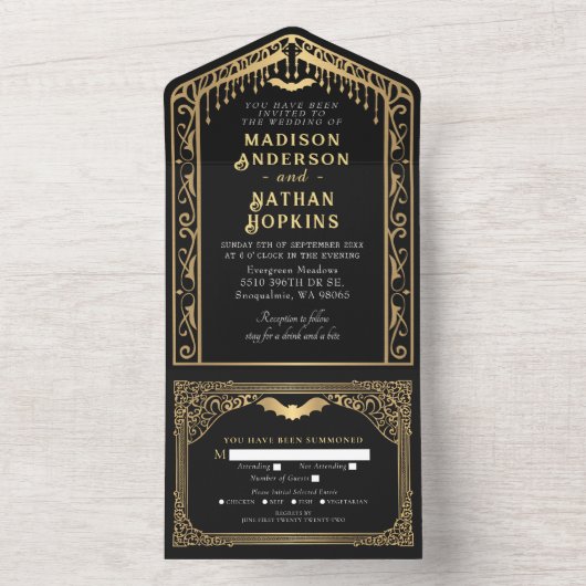 Goldgotische Vampirkathedrale Hochzeit All In One Einladung (Innen Boden)