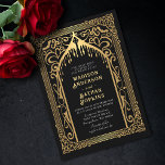 Goldgotische Vampirkathedrale Hochzeit Einladung<br><div class="desc">Das elegante und gotische Design lädt Ihre Hochzeitsgäste ein. Ideal für eine gotische oder Halloween-Hochzeit. Matching Items in unserem Shop für ein komplettes Party Thema. Bitte beachten Sie,  dass das Gold auf den Einladungen KEINE reale Folie ist und in flachen Farben gedruckt wird</div>