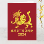 Goldgräber Jahr des Drachen 2024 rotes neues Jahr Karte (Gelbe Blume)