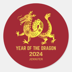 Goldgräber Jahr des Drachen 2024 rotes neues Jahr Runder Aufkleber