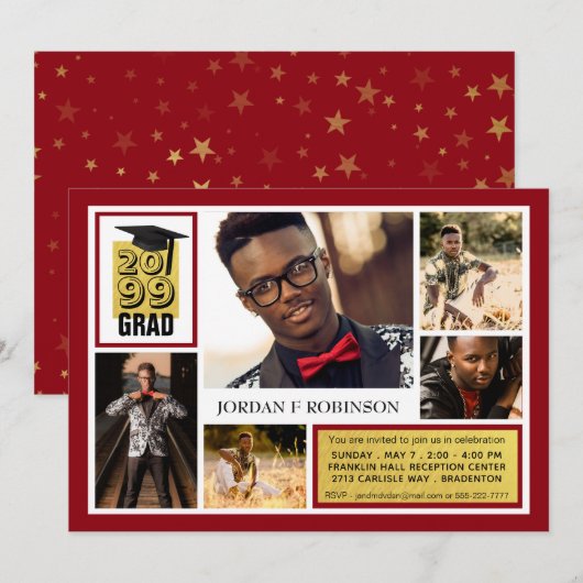 GoldGRAD | Editierbar Red | 5 FOTO Einladung (Vorne/Hinten)