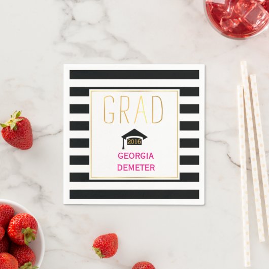 Goldgrad schwarz, weiße Streifen Hot-Rosa Abschlus Serviette (Beispiel)