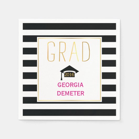 Goldgrad schwarz, weiße Streifen Hot-Rosa Abschlus Serviette (Vorderseite)