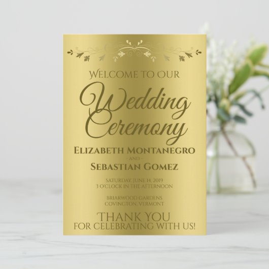 Goldgradient & Vintag Filigree Elegante Hochzeit Programm (Stehend Vorderseite)