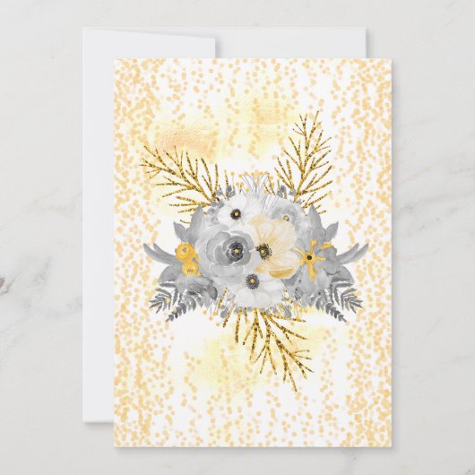 Goldgraue Blumenbouquet Geburtstagsparty Einladung (Rückseite)