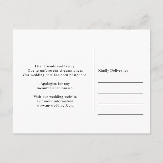 Goldgraue neue Plan Hochzeit ändern das Datum Ankündigungspostkarte (Rückseite)