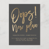 Goldgraue neue Plan Hochzeit ändern das Datum Ankündigungspostkarte (Vorderseite)