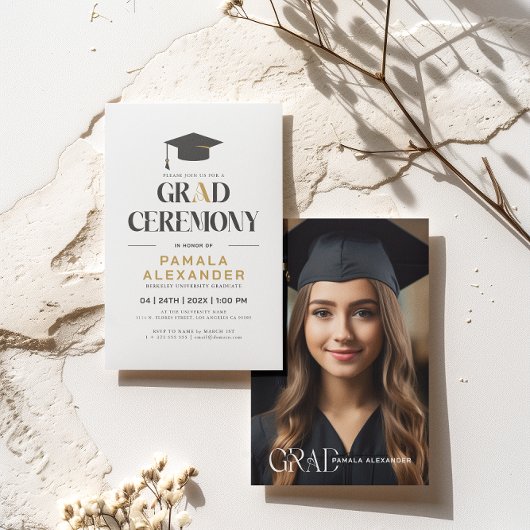 Goldgraue Party Retro Typografie auf White Inv. Einladung