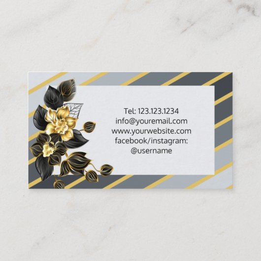 Goldgraue Streifen Golden Black Orchid Floral Visitenkarte (Rückseite)