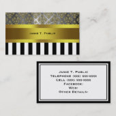 Goldgrauer Damast, Schwarz-weißer Streifen Gold Ri Visitenkarte (Vorne/Hinten)