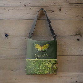 Goldgrauer Schmetterling mit Boho Foliage Monogram Tragetaschen Mit Langen Trägern