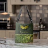 Goldgrauer Schmetterling mit Boho Foliage Monogram Tragetaschen Mit Langen Trägern