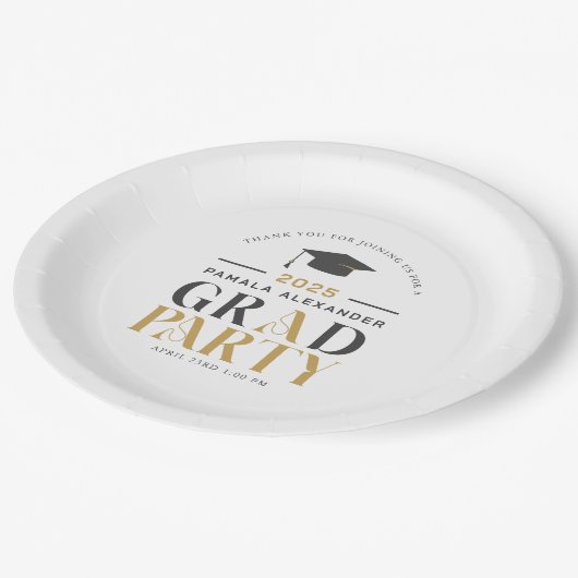 Goldgraues Party Retro Typografie Pappteller (Schrägansicht)