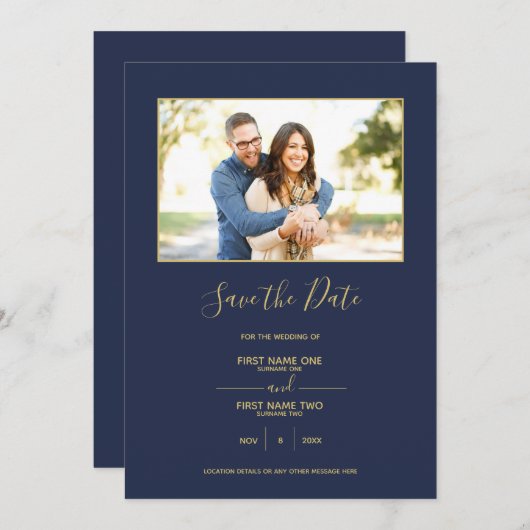 Goldgrenzblauer Save the Date Einladung (Vorne/Hinten)