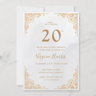Goldgrenze 20. Geburtstag Verziert Einladung