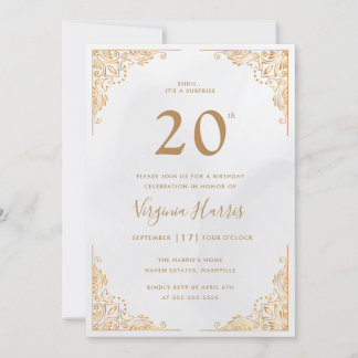 Goldgrenze 20. Geburtstag Verziert Einladung