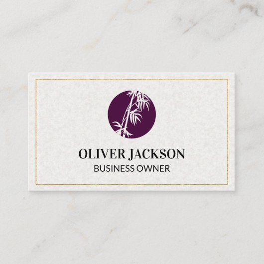 Goldgrenze | Bamboo-Symbol | Papiertextur Visitenkarte (Vorderseite)