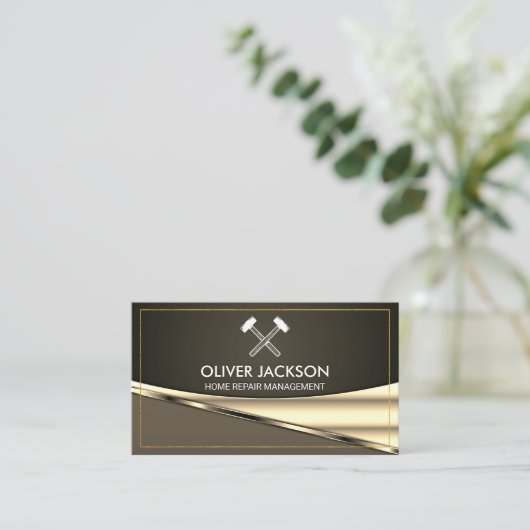 Goldgrenze | Metallischer Hintergrund | Hardware-T Visitenkarte (Stehend Vorderseite)