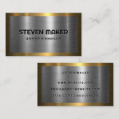 Goldgrenze | Silver Metallic Hintergrund Visitenkarte (Vorne/Hinten)