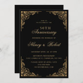 Goldgrenze Verziert Schwarz 50. Hochzeitstag Einladung (Vorne/Hinten)