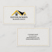 Goldgrenze | Zuhause-Symbol | Papiertextur Visitenkarte (Vorne/Hinten)