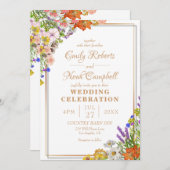 Goldgrenzenfarbene Wildblumen Landeshochzeit Einladung (Vorne/Hinten)