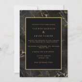 Goldgrenzenhochzeit mit schwarzem Marmor Einladung (Vorderseite)