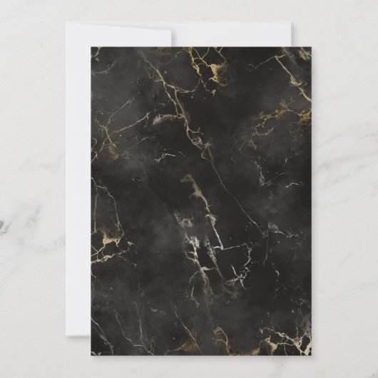 Goldgrenzenhochzeit mit schwarzem Marmor Einladung (Rückseite)