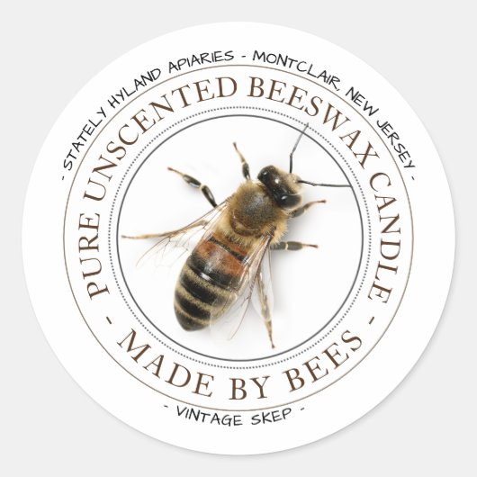 Goldgrenzenlose Bienenkönigmarke BEESWAX CANDLE Runder Aufkleber (Vorderseite)