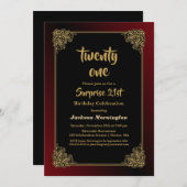 Goldgrenzenschwarze Überraschung 21. Geburtstag Einladung (Vorne/Hinten)