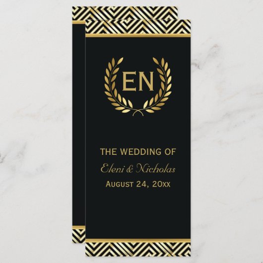 Goldgriechischer Schlüssel & Lorbeerkranz Hochzeit Programm (Vorne/Hinten)