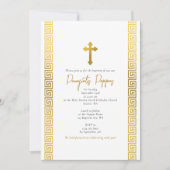 Goldgriechischer Schlüsselorthodox Christening Tau Einladung (Vorderseite)