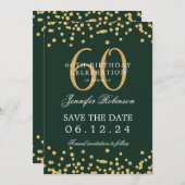 Goldgrün 60. Geburtstag Save the Date Details Einladung (Vorne/Hinten)