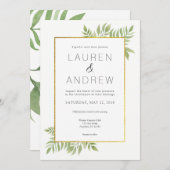 Goldgrün Blätter Blumenzwiebeln Einladung (Vorne/Hinten)