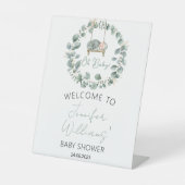 Goldgrün Eukalyptus Baby Dusche Begrüßungszeichen Sockelschild (Vorderseite)
