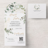 Goldgrün Eukalyptus Monogram QR Code Wedding All In One Einladung